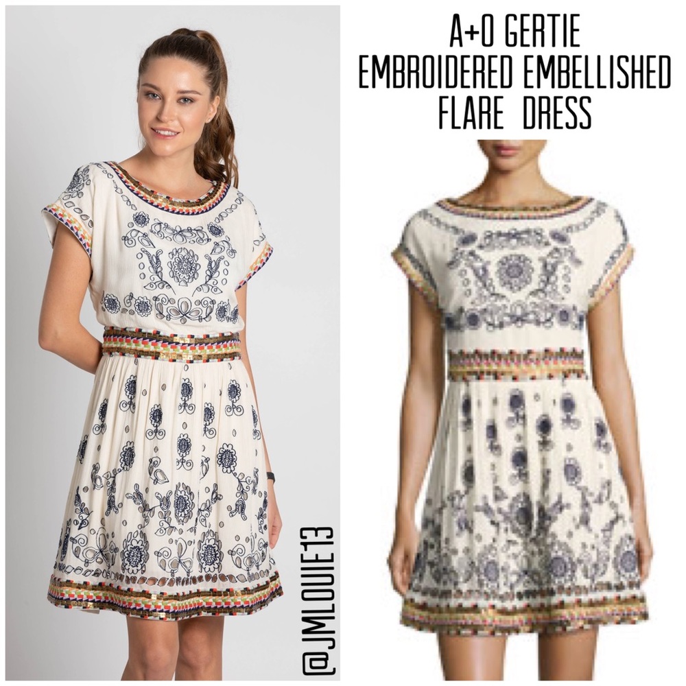 Alice + Olivia Gertie Embroidered Embellished Flare Dress